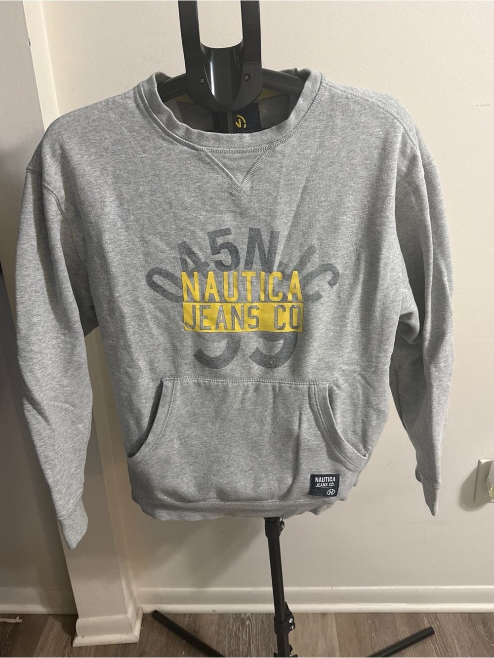 Nautica Light Gray Crewneck with Yellow Logo Patch